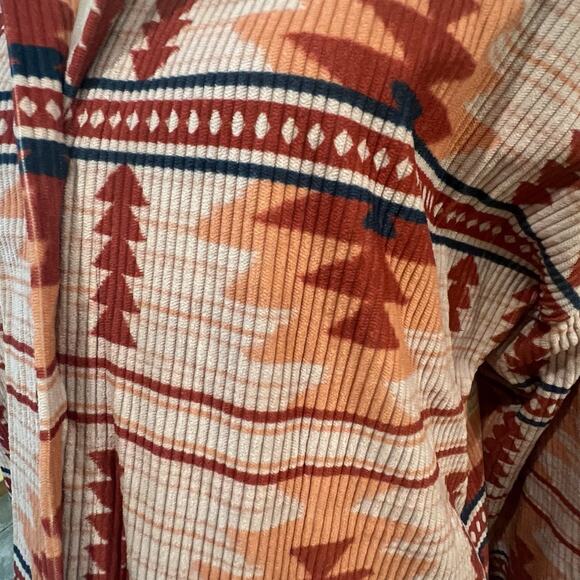 Savanna Jane Aztec Print Corduroy Shacket Size Small Pockets Orange Red Blue - Picture 7 of 11
